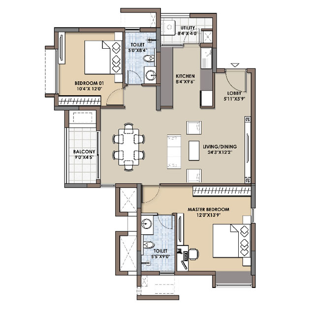 2 BHK 3 BHK flats Floor Plans Fortius Infra, Bangalore