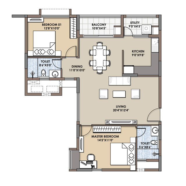 2 BHK 3 BHK flats Floor Plans Fortius Infra, Bangalore